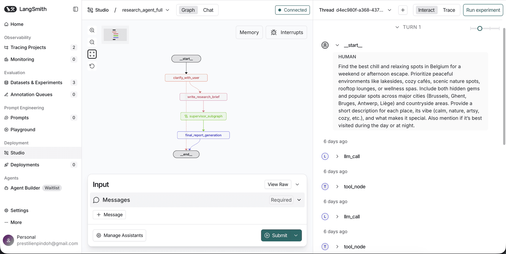 DeepResearch Agent - LangChain, LangGraph and LangSmith implementation by Prestilien Pindoh